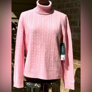 NWT RALPH LAUREN sL gorgeous pastel pink cable knit sweater Wool/angora bld SOFT